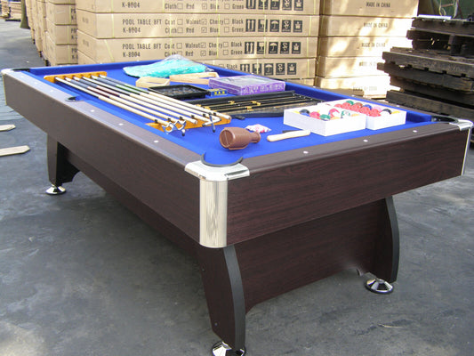PUB SIZE POOL TABLE 8FT SNOOKER BILLIARD TABLE 25MM TABLET TOP DARK WALNUT