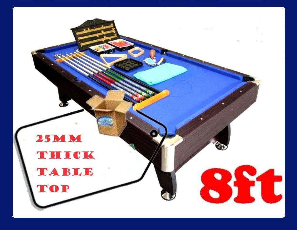 PUB SIZE POOL TABLE 8FT SNOOKER BILLIARD TABLE 25MM TABLET TOP DARK WALNUT