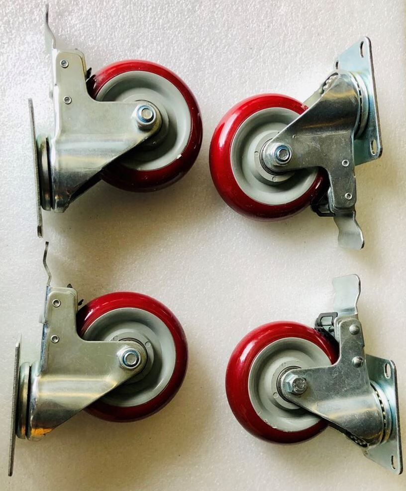 Heavy Duty Metal Rubber Wheels 100mm - Able to Brake - 4 Per Set