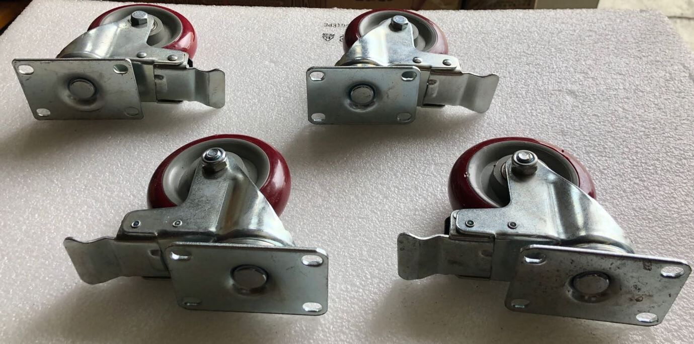 Heavy Duty Metal Rubber Wheels 100mm - Able to Brake - 4 Per Set