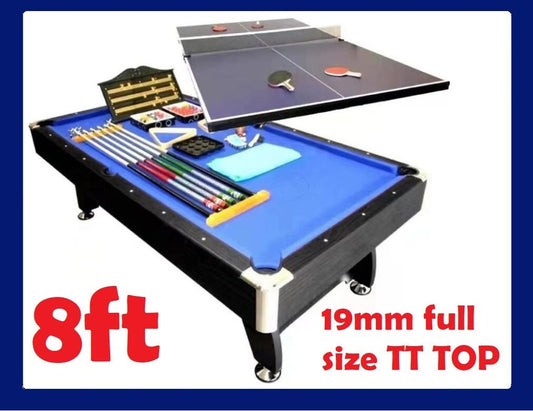 8FT PUB SIZE POOL TABLE SNOOKER BILLIARD TABLE 25MM TABLE TOP WITH FULL SIZE TABLE TENNIS TOP