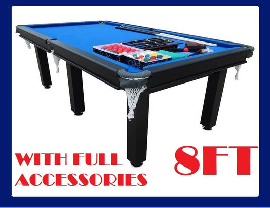 POOL TABLE 8FT SNOOKER BILLIARD TABLE 25MM TABLE TOP WITH NET POCKETS AND FULL ACCESSORIES